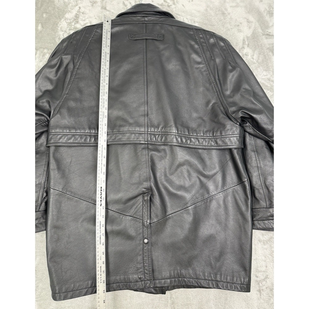 Vintage Wilsons Black Leather Jacket Mens Large L Field Overcoat 90s Y2K Read - Picture 9 of 11